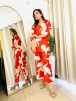 Trendy office wear co-ordset in Kesariya