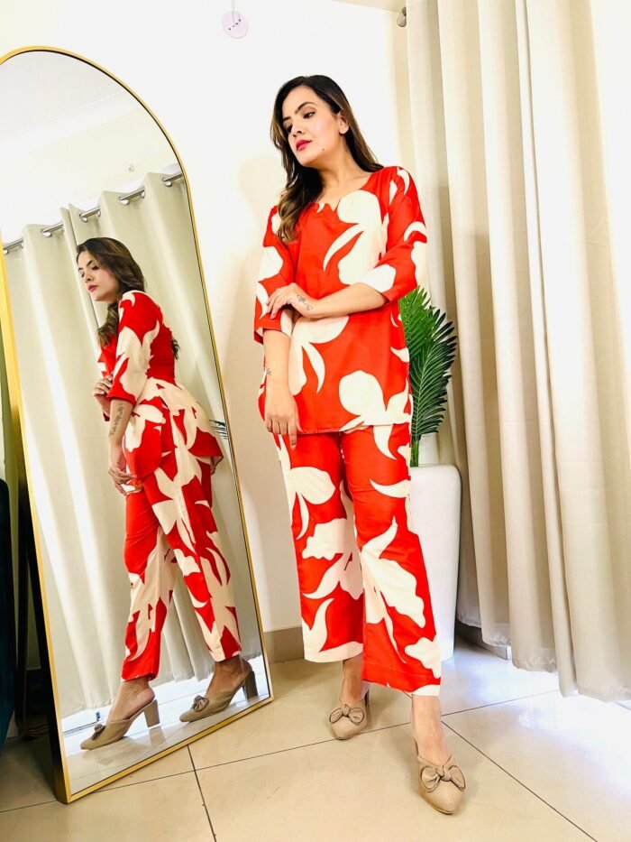 Trendy office wear co-ordset in Kesariya - Image 1