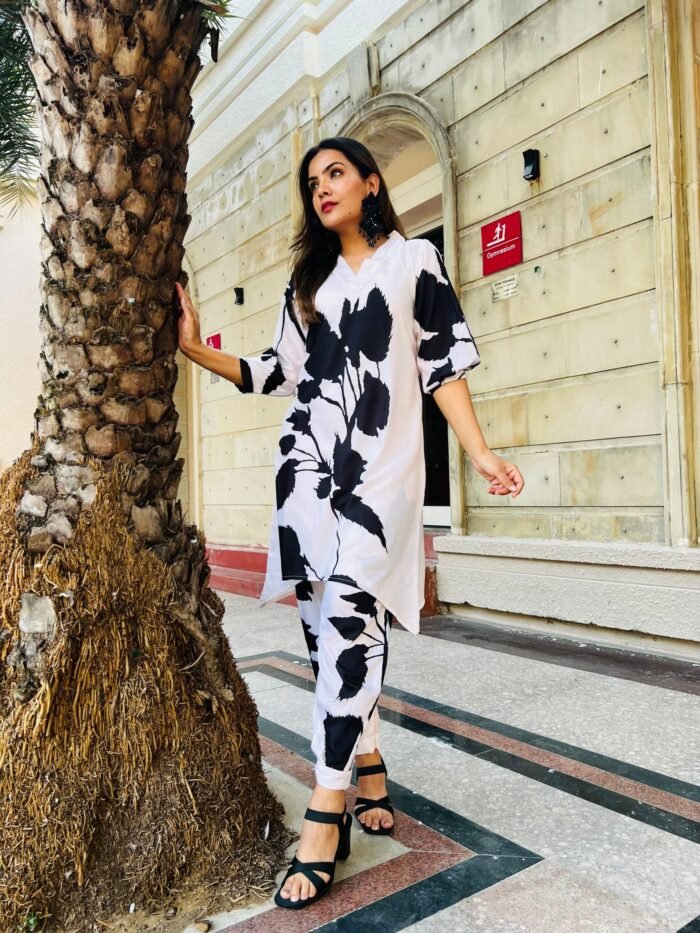 Designer black & white kaftan style co-ord set for women’s best in summer - Image 1