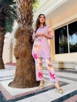 Floral trendy & classy women’s co-ord set with Pakistani style sleeves for office wear - Image 3
