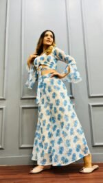 Stunning 2piece Coordset for women in aqua colour embellished with handwork - Image 2