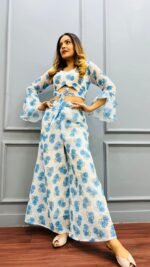 Stunning 2piece Coordset for women in aqua colour embellished with handwork - Image 3