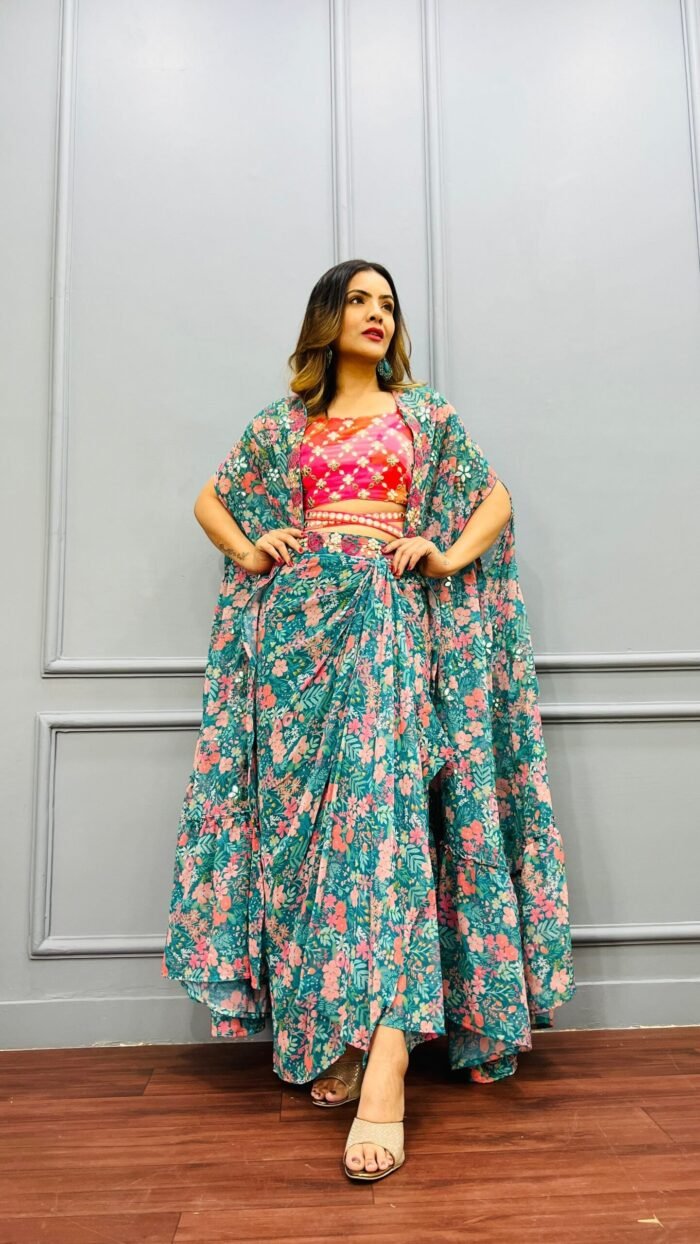 Designer Indo-western Sarong  Dress perfect for Sangeet/party/Haldi /Mehendi - Image 6