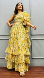 Ready to wear designer saree lehenga perfect for haldi & mehendi for girls & women - Image 6