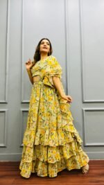 Ready to wear designer saree lehenga perfect for haldi & mehendi for girls & women - Image 5