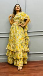 Ready to wear designer saree lehenga perfect for haldi & mehendi for girls & women - Image 3