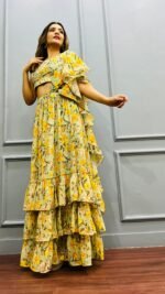 Ready to wear designer saree lehenga perfect for haldi & mehendi for girls & women