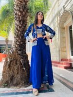 Georgeous 3pc Palazzo dress with jacket in royal blue perfect for all occasions - Image 2