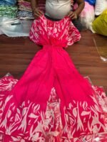 Designer Hot Pink Printed Jumpsuit in Muslin - Image 4