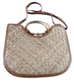 Bamboo and Handle with 2 Zip - Trendy Bamboo Handcrafted Women's Handbag