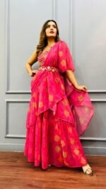 Designer Ready to wear Printed Ruffle Saree - Image 4