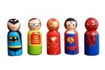 CHANNAPATNA TOYS Peg Dolls Wooden Painted Superheroes Set Pretend Play Figurines - Organic Handmade Play Kit for Kids & Toddlers (2 Years+) - Pack of 5 pcs - Open Ended Toys