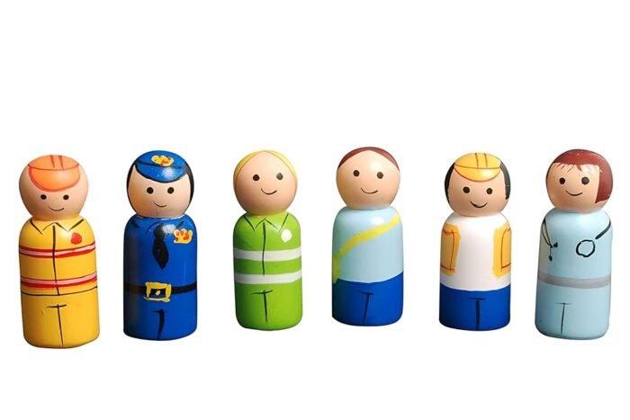 CHANNAPATNA TOYS Wood Peg Dolls Essential Workers Pretend Play Figurines - Colorful Diverse Wooden Toys for Kids & Toddlers (2 Years+) - Pack of 6 pcs - Open Ended Toys