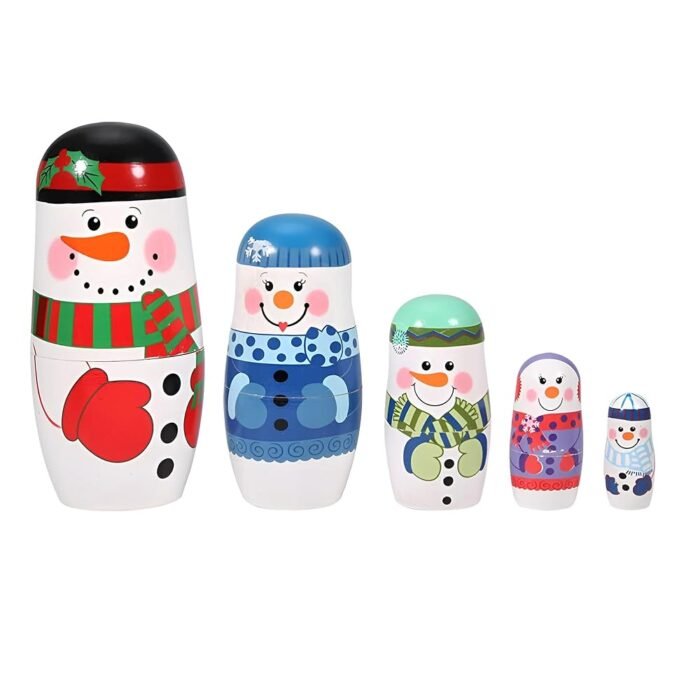 CHANNAPATNA TOYS Wooden Christmas Russian Nesting Dolls Set for Kids (2 Years+) - 6 Inch Multicolor - Set of 5 pcs - Improves Hand Eye Coordination and Fine Motor Skills