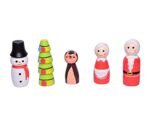 CHANNAPATNA TOYS Wooden Christmas Toys Peg Dolls Family Pretend Play Figurines - Colorful Toys for Kids & Toddlers (2 Years+) - Pack of 5 pcs - Open Ended Toys