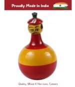 CHANNAPATNA TOYS Wooden Colourful Roly Poly Toy for Baby, Toddlers, Kids(1 Year+) Wobbling Tumbler Toy- Develops Curiosity & Motor Skills, Free Tiger peg Doll