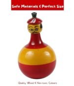 CHANNAPATNA TOYS Wooden Colourful Roly Poly Toy for Baby, Toddlers, Kids(1 Year+) Wobbling Tumbler Toy- Develops Curiosity & Motor Skills, Free Tiger peg Doll