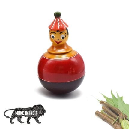 CHANNAPATNA TOYS Wooden Colourful Roly Poly Tumbler Toy for Baby, Toddlers, Kids(1 Year+) -8 Inches Wobbling Toy - Develops Curiosity & Motor Skills