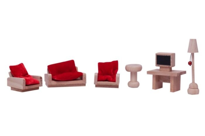 CHANNAPATNA TOYS Wooden Living Room Dollhouse Furniture Set for Kids (2 Years+)- Natural Wood Color -Pack of 1 - Pretend Play, Open Ended Toys