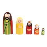CHANNAPATNA TOYS Wooden Nativity Christmas Russian Nesting Dolls Set for Kids (2 Years+) - 6 Inch Multicolor - Set of 5 pcs - Improves Fine Motor Skills