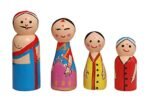 CHANNAPATNA TOYS Wooden Peg Dolls Poojari Family Non Toxic Colors ( 2 Years+) - Set of 4 Wooden Dolls | Pretend Play, Open Ended Toys, Waldorf Inspired
