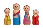 CHANNAPATNA TOYS Wooden Peg Dolls Poojari Family Non Toxic Colors ( 2 Years+) - Set of 4 Wooden Dolls | Pretend Play, Open Ended Toys, Waldorf Inspired