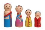 CHANNAPATNA TOYS Wooden Peg Dolls Poojari Family Non Toxic Colors ( 2 Years+) - Set of 4 Wooden Dolls | Pretend Play, Open Ended Toys, Waldorf Inspired