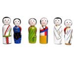 Channapatna Toys Wooden Peg Dolls South Indian Couples Non Toxic Colors (2 Years+) - Set of 6 Wooden Dolls | Pretend Play, Open Ended Toys
