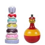 CHANNAPATNA TOYS Wooden Roly Poly Balancing Doll & Stacking Rings Toys for Kids (1 Years+) - Set of 2 Pieces - Develops Curiosity & Fine Motor Skills