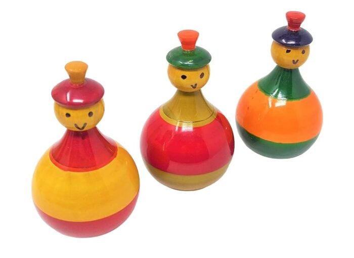 CHANNAPATNA TOYS Wooden Roly Poly Balancing Dolls for Kids (1 Years+) - Set of 3 Pieces - Develops Curiosity & Fine Motor Skills