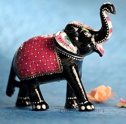 DreamKraft 6 Inch Paper Mache Elephant Action Showpiece For Home Décor-Red(16X14 Cm,6Rele-R)