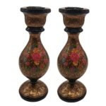 India Meets India Handmade Papier Mache Candlesticks Holder Set of 2/ Candle Holder/Best for Gifting/Made by Awarded Indian Artisans (Gold & Black)