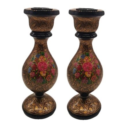 India Meets India Handmade Papier Mache Candlesticks Holder Set of 2/ Candle Holder/Best for Gifting/Made by Awarded Indian Artisans (Gold & Black)