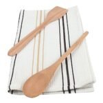 MEERAN ART AND CRAFTS 100% Natural Wooden NEEM Spoon & Spatula with Kitchen Towel