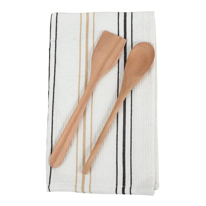 MEERAN ART AND CRAFTS 100% Natural Wooden NEEM Spoon & Spatula with Kitchen Towel