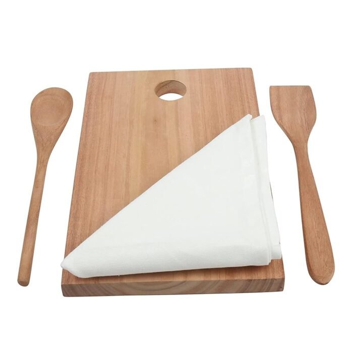 MEERAN ART AND CRAFTS Handmade Non Toxic Foodsafe Natural NEEM Wood Spoons and Cutting Board with Kitchen Towel