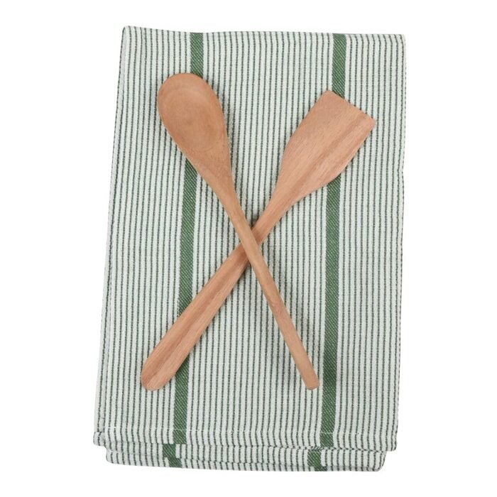 Meeran Art & Crafts Handmade Wooden Cooking Spoons Food Safe with Kitchen Cloth - Set of 3 pcs