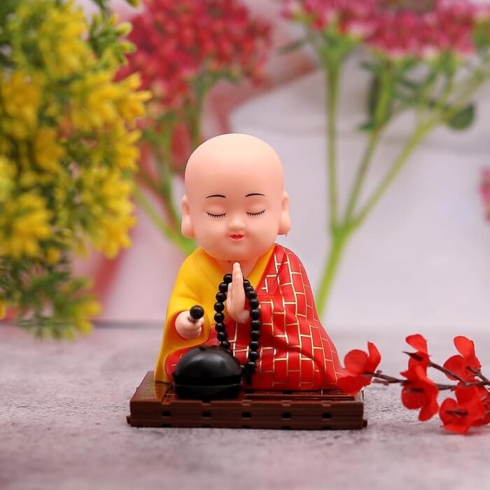 sculpmart Solar Powered Moving Head And Hand Sitting Action Gautam Buddha Statue For Living Room | Car Dashboard | Home | Office Desk | Wealth & Prosperity- Red (Red), 6...
