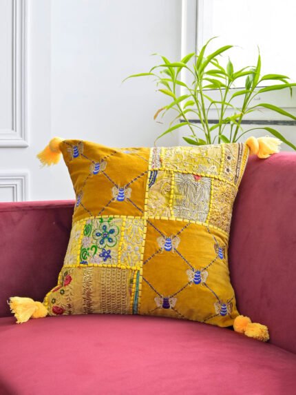 Floral Embroidered Cushion Cover