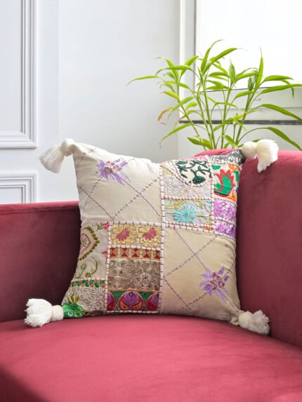 Floral Embroidered Cushion Cover