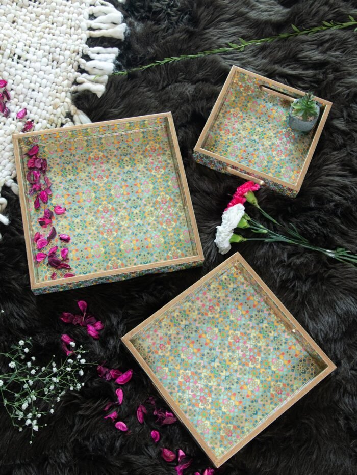 Indus Set Of 3 Square Tray Set