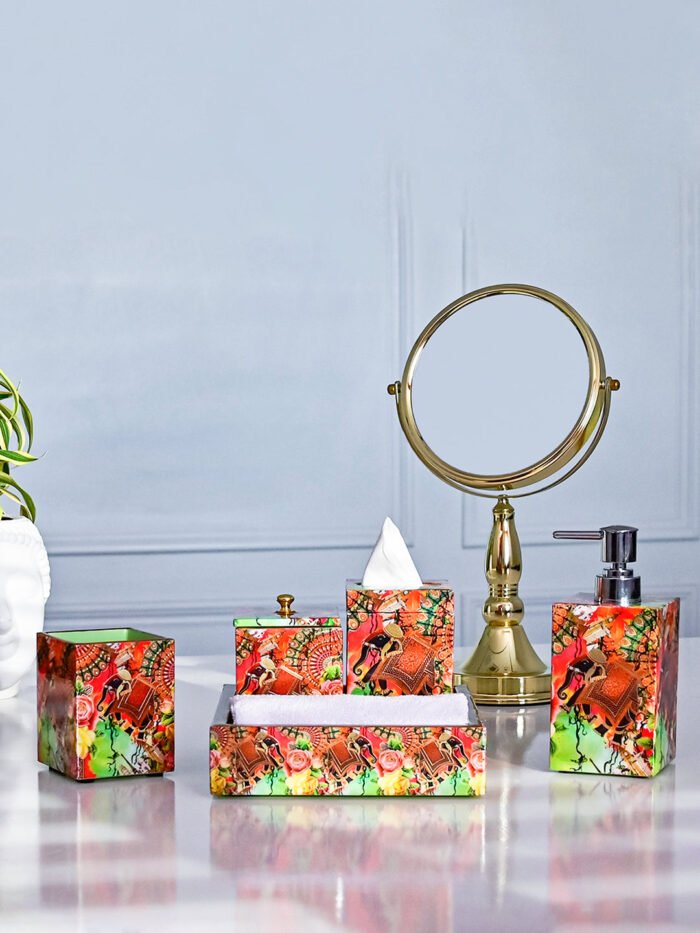 Multi Elephant Flower Printed Bath Set Of 5
