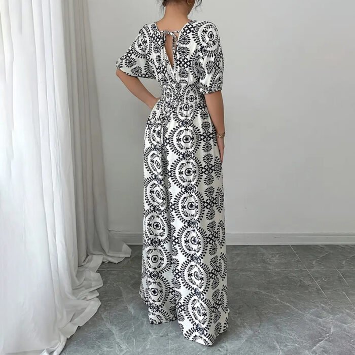 Womens Jumpsuits Short Sleeve V Neck Smocked Dressy Casual Wide Leg Pants Romper 2025 Summer One Piece Outfits - Image 4