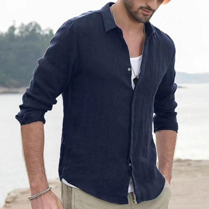 Long Sleeve Shirt Plain Lapel Casual Daily - Image 1