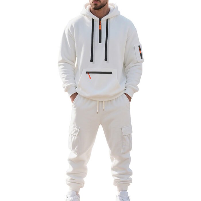 Men's Loose Sports And Leisure Suit Sweater Fleece-lined Hoodie Set Zipper Multi-Pocket Pullover Men's Sports Casual Top Two-piece Set - Image 7