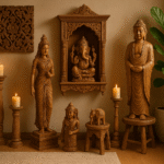Beautiful Indian wooden handicrafts including carved decor, furniture, and figurines – perfect for ethnic-inspired home decoration