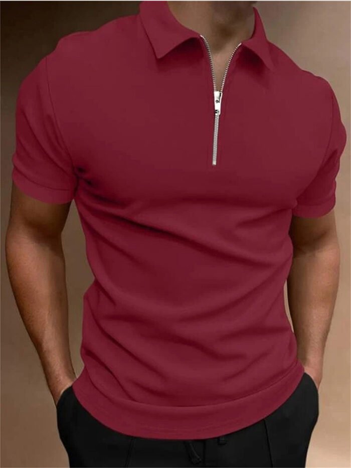 Men's Polo Shirt Solid Color Polo Collar T-shirt Casual Fit Top Men's Clothing - Image 6
