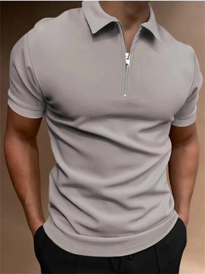 Men's Polo Shirt Solid Color Polo Collar T-shirt Casual Fit Top Men's Clothing - Image 7