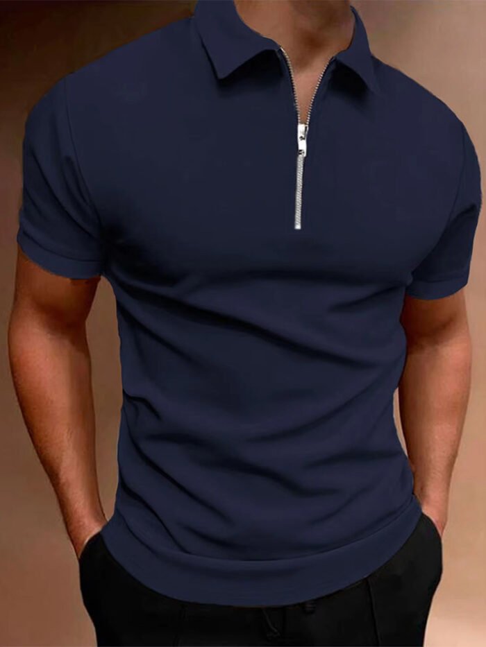 Men's Polo Shirt Solid Color Polo Collar T-shirt Casual Fit Top Men's Clothing - Image 5