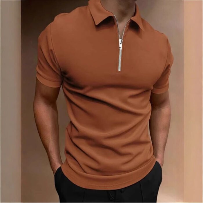 Men's Polo Shirt Solid Color Polo Collar T-shirt Casual Fit Top Men's Clothing - Image 1